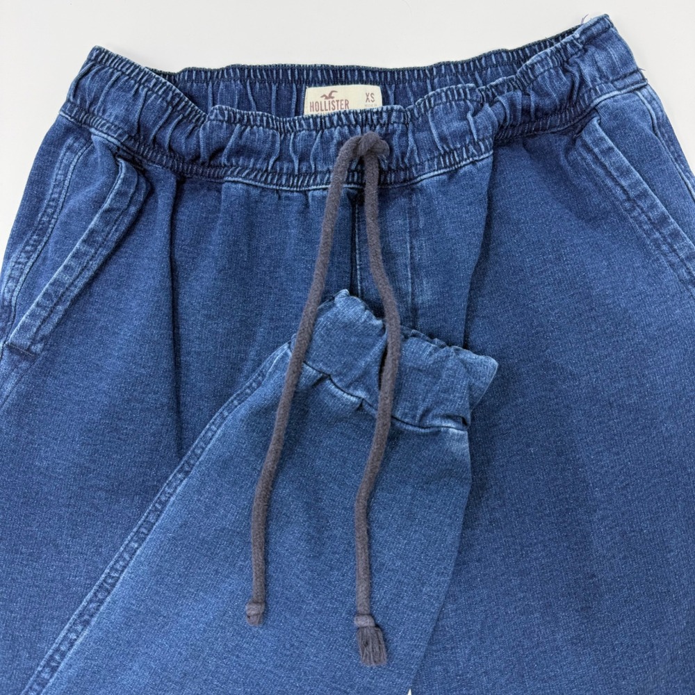Hollister Womens XS Indigo Blue Denim Knit Jogger Pants Elastic Waist Drawstring